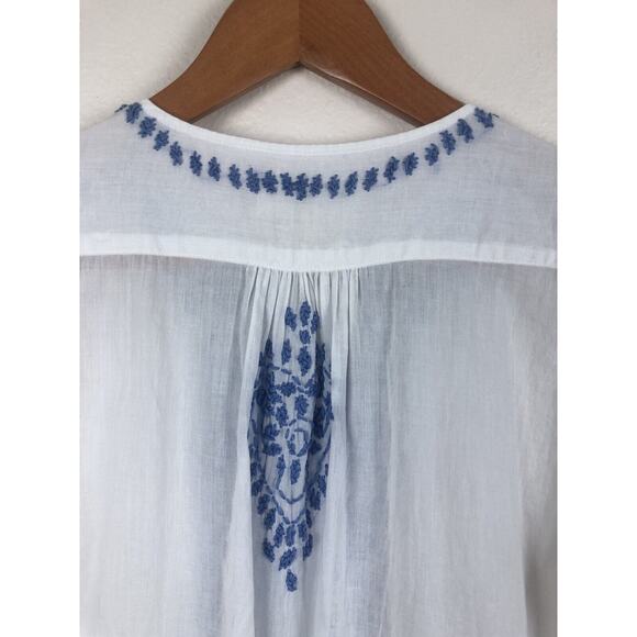 Nili Lotan Sz Small S White Blue Morrocan Embroidered Tunic Shirt Dress - Picture 8 of 9